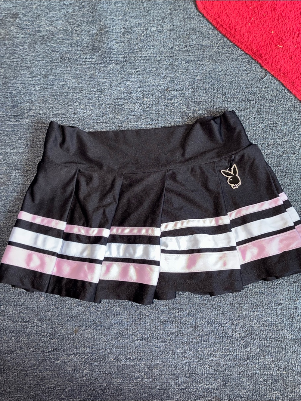 PLAYBOY Black Pleated Mini Skirt with Pink and White Stripes